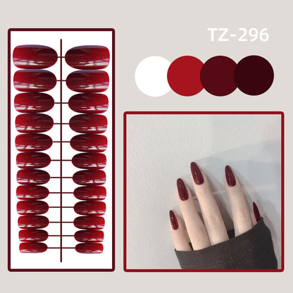 Long Round Glossy Solid Color Nail Patch Fake Nails 24 Pieces