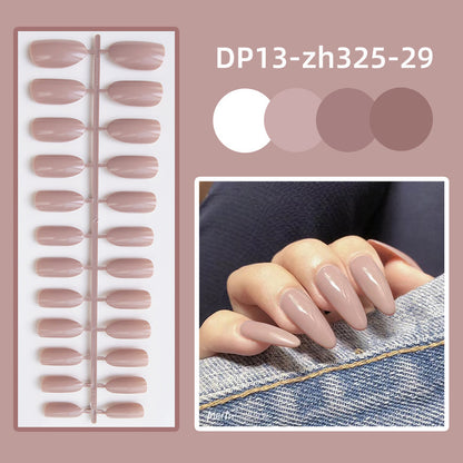 Long Round Glossy Solid Color Nail Patch Fake Nails 24 Pieces