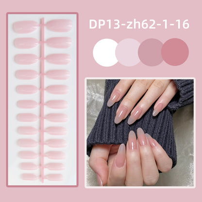 Long Round Glossy Solid Color Nail Patch Fake Nails 24 Pieces