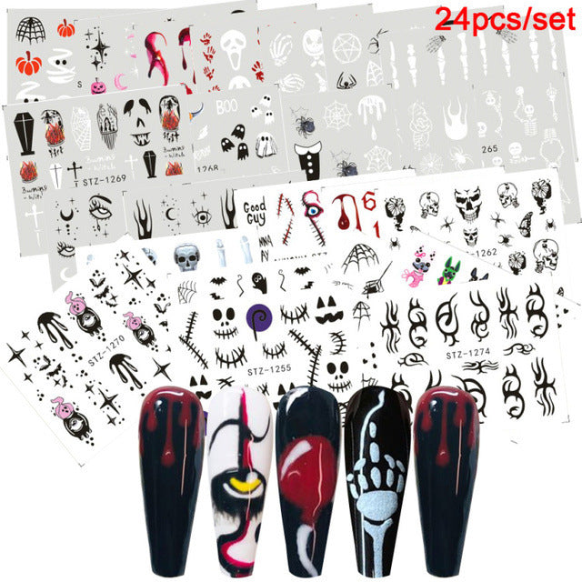 24 Suit Pumpkin Skull Nail Stickers