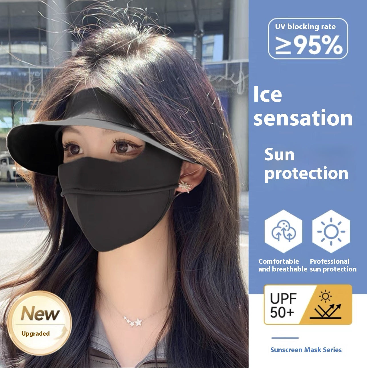 Summer Sun Mask Full Face With Hat Integrated Ice Silk Mask