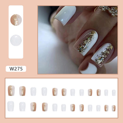 Shiny Platinum Wear Armor Mid-length Square Fake Nails