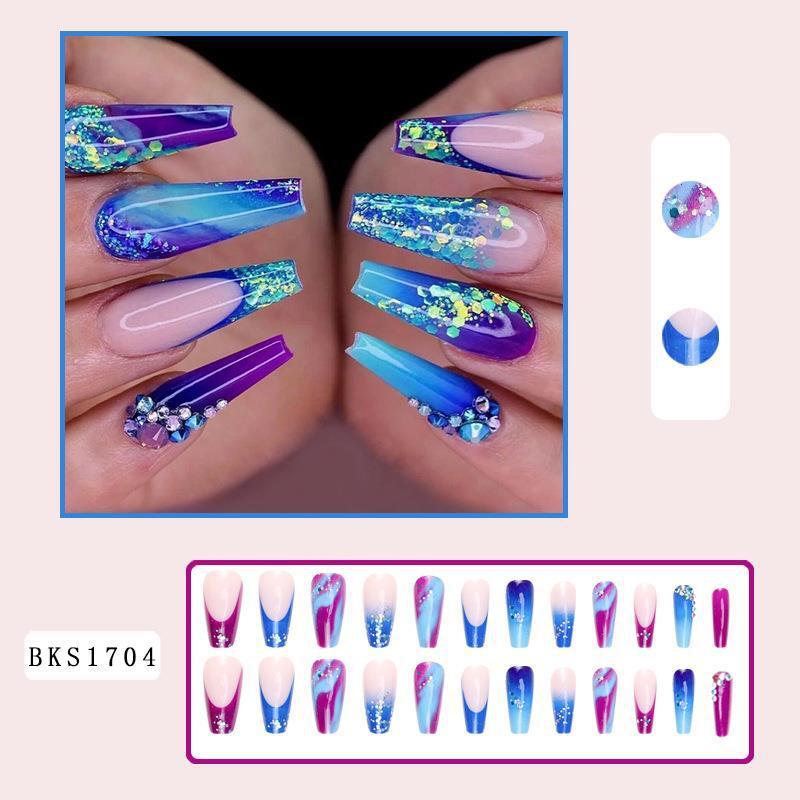 Autocollants pour ongles du milieu de l'armure pour pointes d'ongles de style français, pointes d'ongles dégradées bleu violet