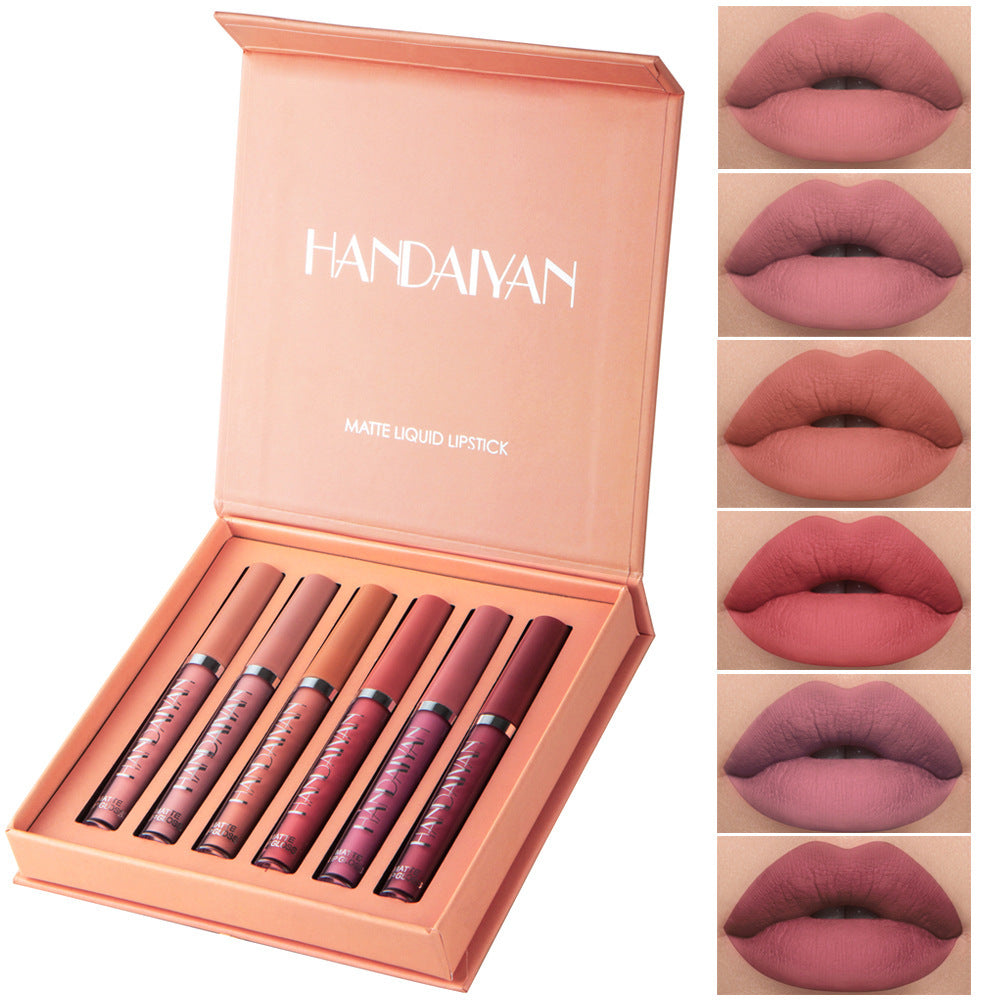 Handaiyan Matte Lip Glaze Rouge à lèvres liquide Mini tube Brillant à lèvres étanche antiadhésif Coupe Brillant à lèvres Véritable