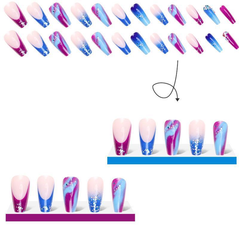 Autocollants pour ongles du milieu de l'armure pour pointes d'ongles de style français, pointes d'ongles dégradées bleu violet