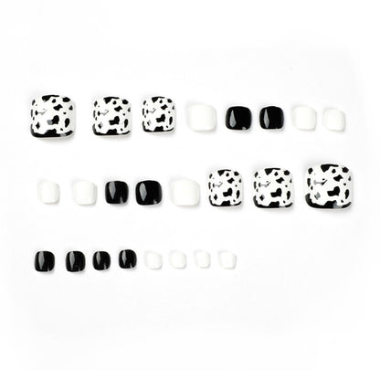 Fashion Summer Black And White Leopard Print Feet Nail Tip Fake Nails Wearable