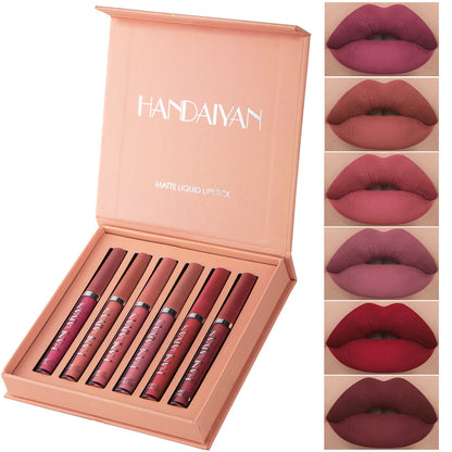 Handaiyan Matte Lip Glaze Rouge à lèvres liquide Mini tube Brillant à lèvres étanche antiadhésif Coupe Brillant à lèvres Véritable