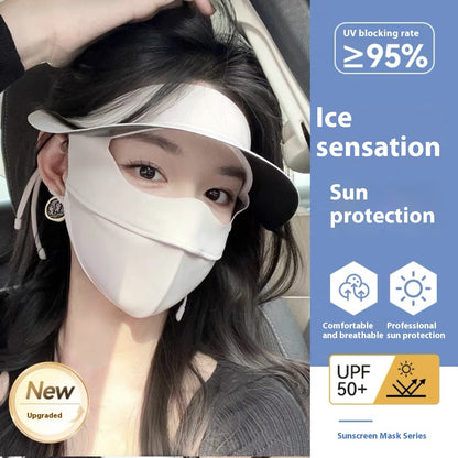 Summer Sun Mask Full Face With Hat Integrated Ice Silk Mask