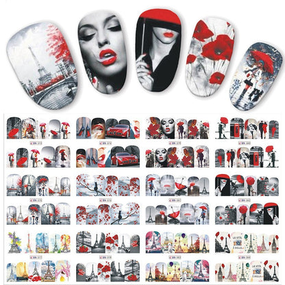 Cross-border Hot Nail Stickers Instagram Mesh Red Sun Series Two-dimensional Butterfly Constellation Girl Nail Watermark Stickers