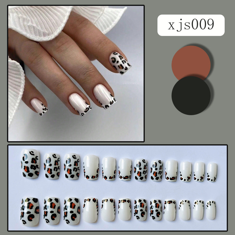 Aurora French Leopard Print Mid-length Manicure Sweet Cool Girl Wearable Fake Nails