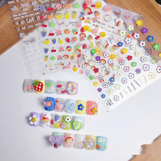 5D Nail Stickers Japanese Adhesive Nail Stickers Colored Fruits And Flowers