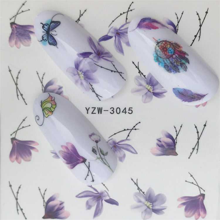 Autocollants pour ongles en filigrane à bordure croisée avec papillon et fleur de printemps, vente en gros