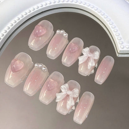 Short Blush Bow Nail Stickers