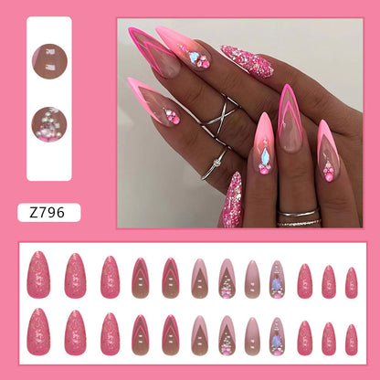 Almond Double French Fake Nails