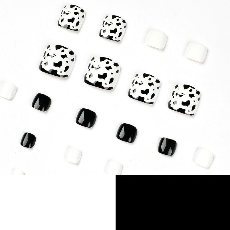 Fashion Summer Black And White Leopard Print Feet Nail Tip Fake Nails Wearable