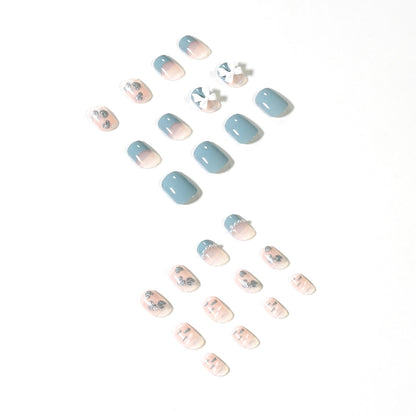 Haze Blue Classic Style Pearl Wear Finished Nail Beauty Fake Nails Nail Stickers