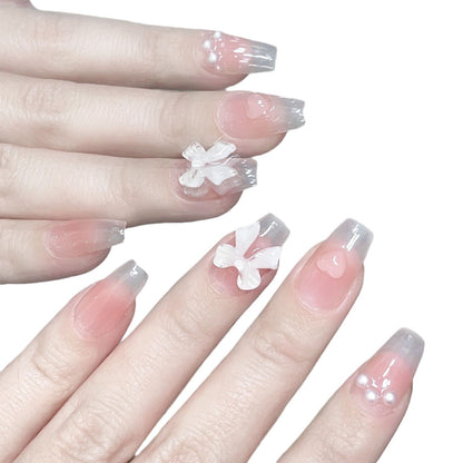 Autocollants pour ongles avec nœud court et blush